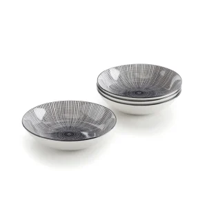 Set de 4 assiettes creuses avec relief - Blanc / Noir*Sauter Outlet