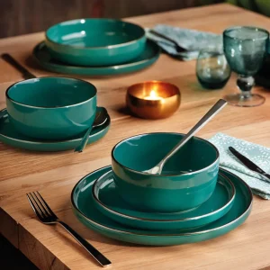Set de 4 assiettes creuses avec relief - Vert foncé*Sauter Sale