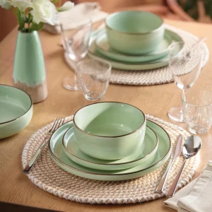 Set de 4 assiettes creuses avec relief - Vert foncé*Brandt New