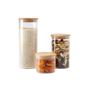 Set de 3 bocaux en verre avec couvercle en bambou – transparent*Kalorik Best