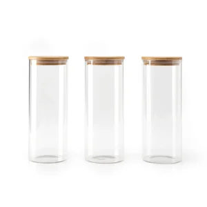 Set de 3 bocaux hauts en verre avec couvercle en bambou – transparent*Sauter Discount