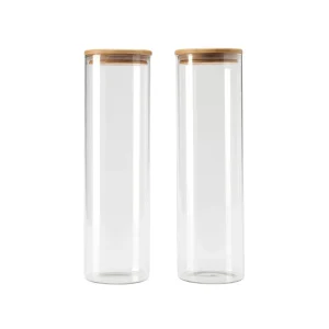 Set de 2 bocaux hauts en verre avec couvercle en bambou – transparent*Kalorik Best