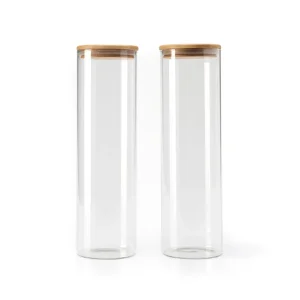 Set de 2 bocaux hauts en verre avec couvercle en bambou – transparent*Sauter New