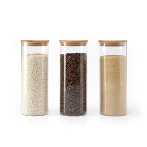 Set de 3 bocaux hauts en verre avec couvercle en bambou – transparent*Sauter Discount