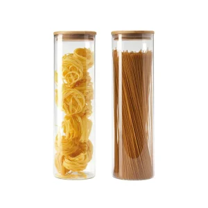 Set de 2 bocaux hauts en verre avec couvercle en bambou – transparent*Kalorik Best