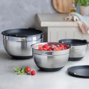 Set de 3 bols à mélanger en acier inoxydable avec couvercles – 16 + 20 + 24 cm*Kalorik Clearance