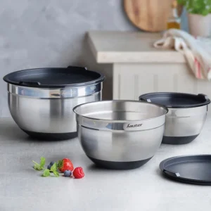 Set de 3 bols à mélanger en acier inoxydable avec couvercles – 16 + 20 + 24 cm*Sauter Clearance