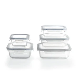 Set de 5 boîtes alimentaires en verre avec couvercles hermétiques - 0.32 L + 0.8 L + 0.37 L + 0.64 L + 1.05 L*Brandt Best