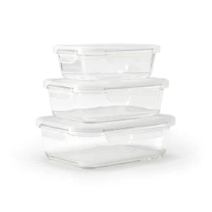 Set de 3 boîtes alimentaires en verre avec couvercles hermétiques – 0.6l + 1l + 1.5L*Brandt Hot