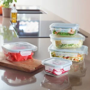 Set de 5 boîtes alimentaires en verre avec couvercles hermétiques - 0.32 L + 0.8 L + 0.37 L + 0.64 L + 1.05 L*Brandt Best