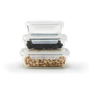 Set de 3 boîtes alimentaires en verre avec couvercles hermétiques – 0.6l + 1l + 1.5L*Brandt Hot