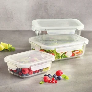 Set de 3 boîtes alimentaires en verre avec couvercles hermétiques – 0.6l + 1l + 1.5L*Brandt Hot