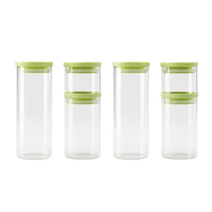 Set de 6 boîtes en verre avec couvercle en plastique – transparent et vert – 0.5l + 1L + 1.5L*Kalorik Hot