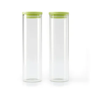 Set de 2 boîtes en verre avec couvercle en plastique – transparent et vert – 2l*Brandt Best