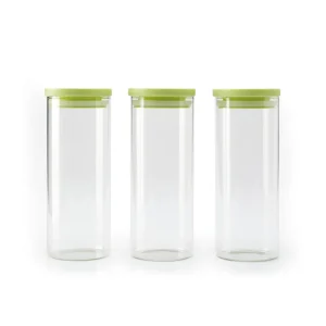 Set de 3 boîtes en verre avec couvercle en plastique – transparent et vert – 1.5l*Brandt Online
