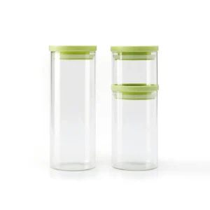 Set de 3 boîtes en verre avec couvercle en plastique – transparent et vert – 0.5l + 1L + 1.5L*Brandt Online