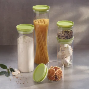 Set de 3 boîtes en verre avec couvercle en plastique – transparent et vert – 1.5l*Brandt Online