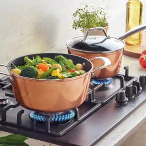 Set de 3 casseroles Alux Pro - en aluminium forgé et acier inoxydable - 16 + 18 + 20 cm - Cuivre*Sauter Fashion