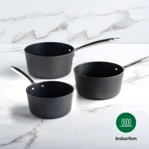 Set de 3 casseroles Alux Pro - en aluminium forgé et acier inoxydable - 16 + 18 + 20 cm - Noir*Sauter Discount