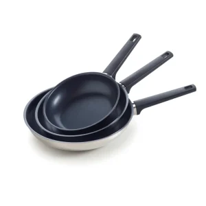 Set de 3 poêles - revêtement anti-adhésif - acier inoxydable - Argenté*Brandt Outlet