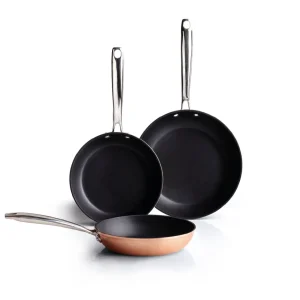Set de 3 poêles en aluminium forgé et acier inoxydable - 20 + 24 + 28 cm - Cuivre*Brandt Hot