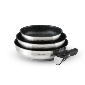 Set de 3 poêles en inox revêtement anti-adhérent avec poignée amovible*Sauter Outlet