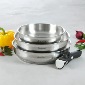 Set de 3 poêles en inox avec poignée amovible*Sauter Sale