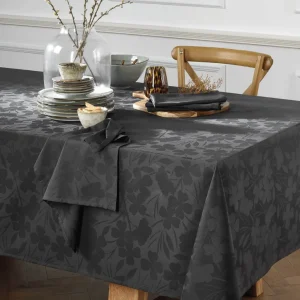 Set de 4 serviettes - tissé Jacquard - Petites Fleurs Gris foncé*Cacharel Hot