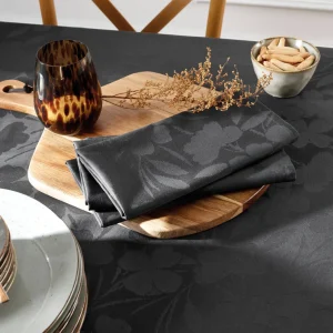 Set de 4 serviettes tissé Jacquard Fleurette - Gris foncé*Brandt Fashion