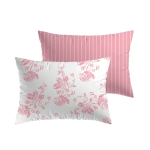 Set de 2 taies d'oreiller rectangulaires - lin / coton - 50x70 - Roses rose*Cacharel Online