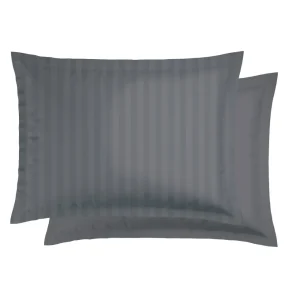 Set de 2 taies d'oreiller satin de coton - Rayure tissé Jacquard - Gris foncé*Chevignon Discount