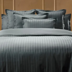 Set de 2 taies d'oreiller satin de coton - Rayure tissé Jacquard - Gris foncé*Chevignon Discount