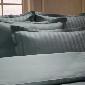 Set de 2 taies d'oreiller satin de coton - Rayure tissé Jacquard - Gris foncé*Chevignon Discount