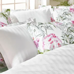 Set de 2 taies d'oreiller satin de coton Jardin de Roses Blanc - 50 x 70 cm*Cacharel Discount