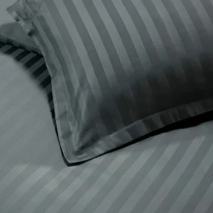 Set de 2 taies d'oreiller satin de coton - Rayure tissé Jacquard - Gris foncé*Chevignon Discount
