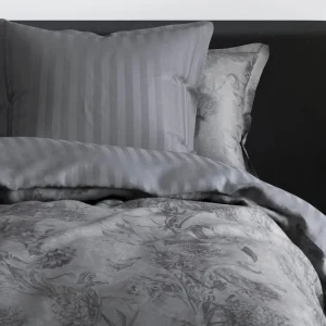 Set de 2 taies d'oreiller satin de coton - Flore noir/gris*Cacharel New