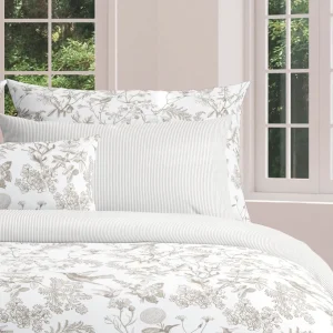 Taie de traversin satin de coton - Traits fins Taupe*Maison Héritage Outlet