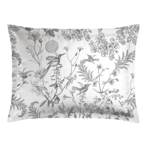 Taie(s) d'oreiller satin de coton - Colibri Floral Noir gris*Maison Héritage Sale