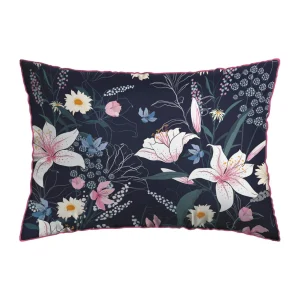 Taie(s) d'oreiller satin de coton - Fleur de minuit Bleu foncé / Rose*Cacharel New