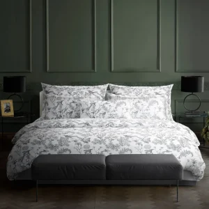 Taie(s) d'oreiller satin de coton - Colibri Floral Noir gris*Maison Héritage Sale