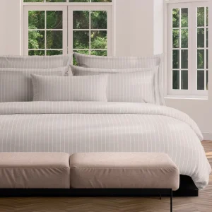 Taie(s) d'oreiller satin de coton - Rayures élégantes Taupe*Maison Héritage Outlet