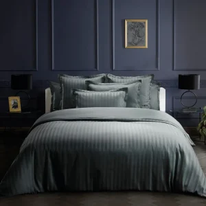 Taie(s) d'oreiller satin de coton rayure tissé Jaquard - Gris foncé*Maison Héritage New