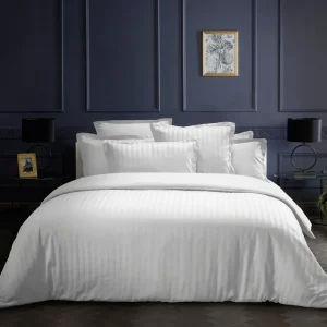 Taie(s) d'oreiller satin de coton rayure tissé Jaquard - Blanc*Maison Héritage Sale