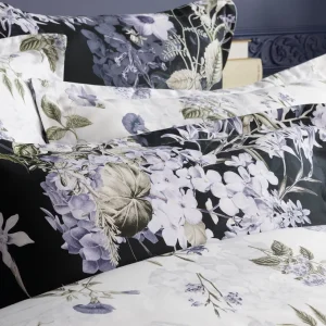 Taie(s) d'oreiller satin de coton - Hortensia Bleu foncé*Maison Héritage New