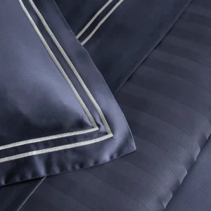 Taie(s) d'oreiller satin de coton - La Rochelle Blanc / Bleu foncé*Cacharel Discount