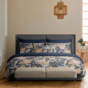 Taie(s) d'oreiller satin de coton - Boteh Bleu foncé / Doré*Rodier Clearance