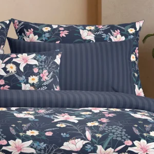 Taie(s) d'oreiller satin de coton - Fleur de minuit Bleu foncé*Cacharel New