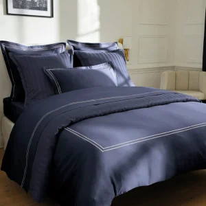 Taie(s) d'oreiller satin de coton - La Rochelle Blanc / Bleu foncé*Cacharel Discount