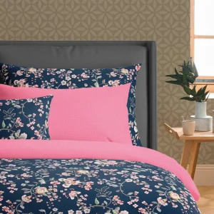 Taie(s) d'oreiller satin de coton - Murmure floral Bleu foncé / Rose*Rodier Best