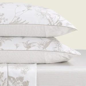 Taie(s) d'oreiller satin de coton - Colibri floral Taupe*Maison Héritage New